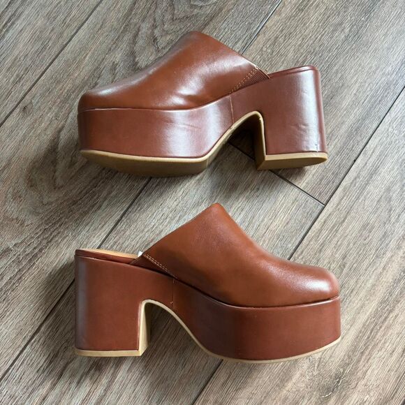 brown platform leather platform mules boho clogs a new day size 8.5 - Picture 1 of 4